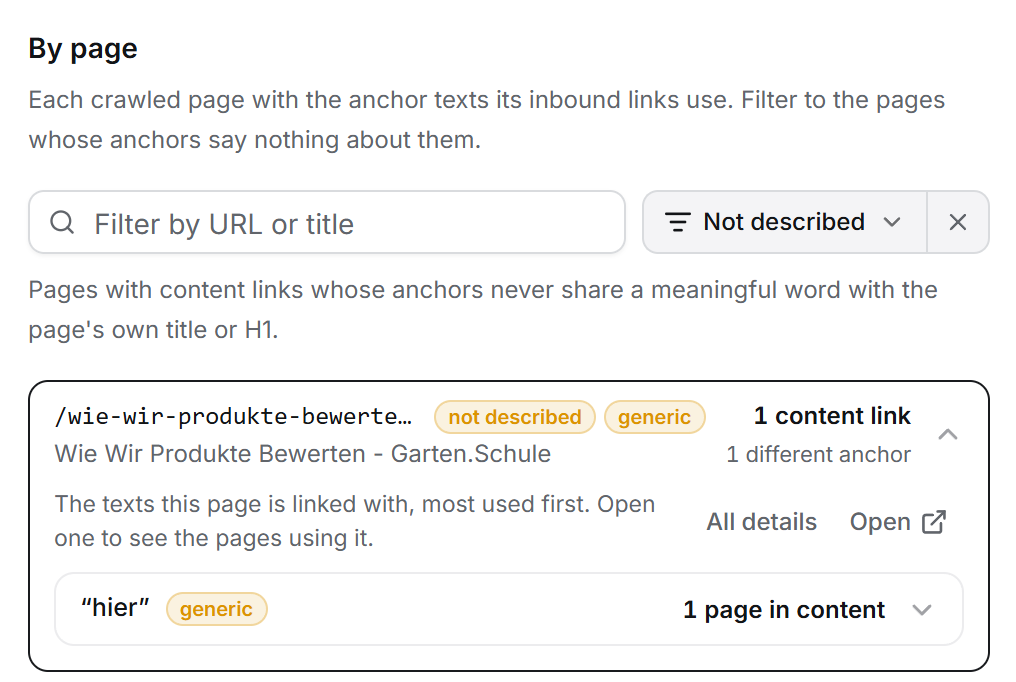 A page whose only content link uses the generic German anchor hier